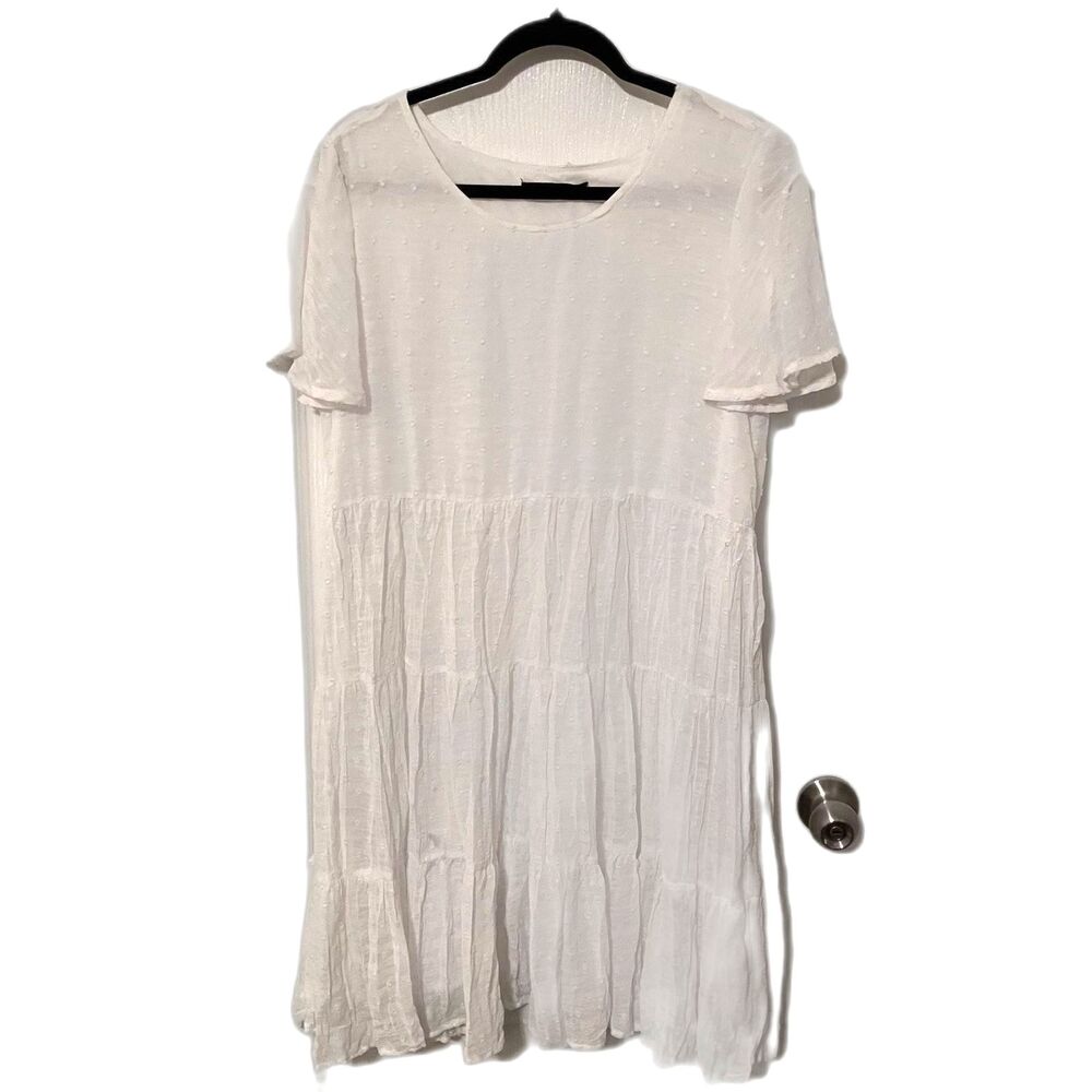 White Tiered Baby Doll Dress L Y2K Boho Romantic Whimsy - Picture 7 of 10